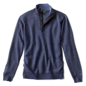 Birdseye Zip Button Mockneck Sweater - NAVY