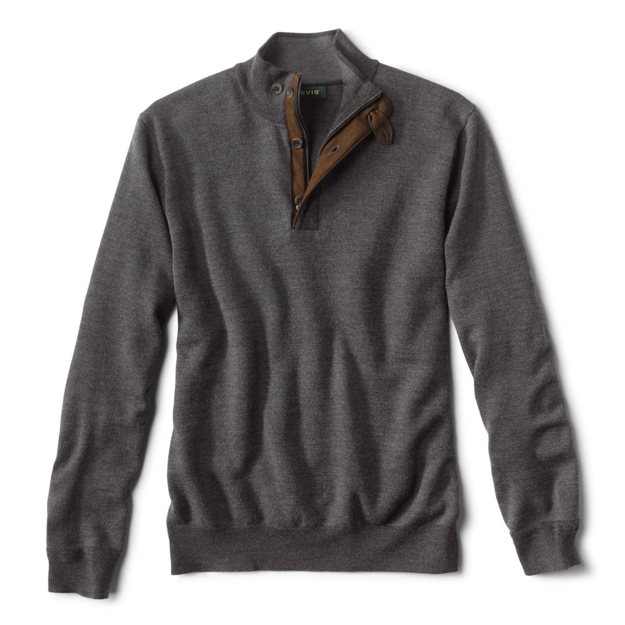 Birdseye Zip Button Mockneck Sweater - GREY image number 0