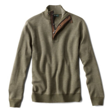 Birdseye Zip Button Mockneck Sweater - OLIVE