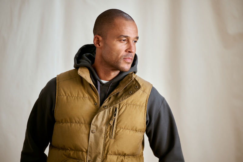 Waxed Down Puffer Vest - KHAKI image number 1