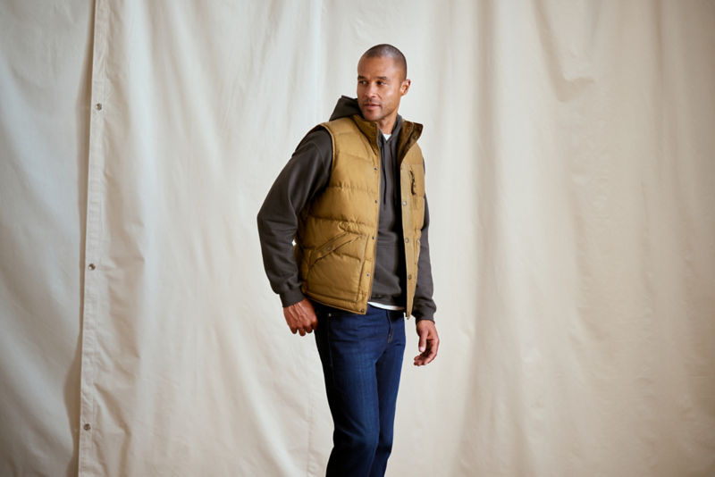 Waxed Down Puffer Vest - KHAKI image number 3