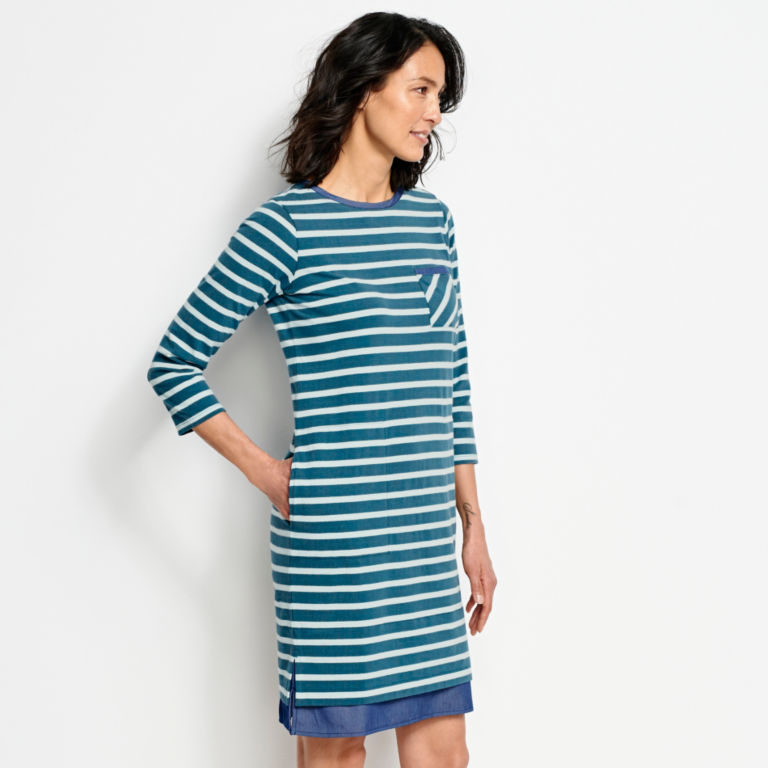 Mixed Media Classic Cotton Striped Dress -  image number 1