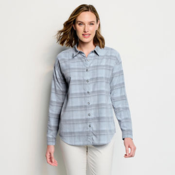 Yarn-Dyed Soft Plaid Corduroy Shirt - BLUE FOGimage number 1