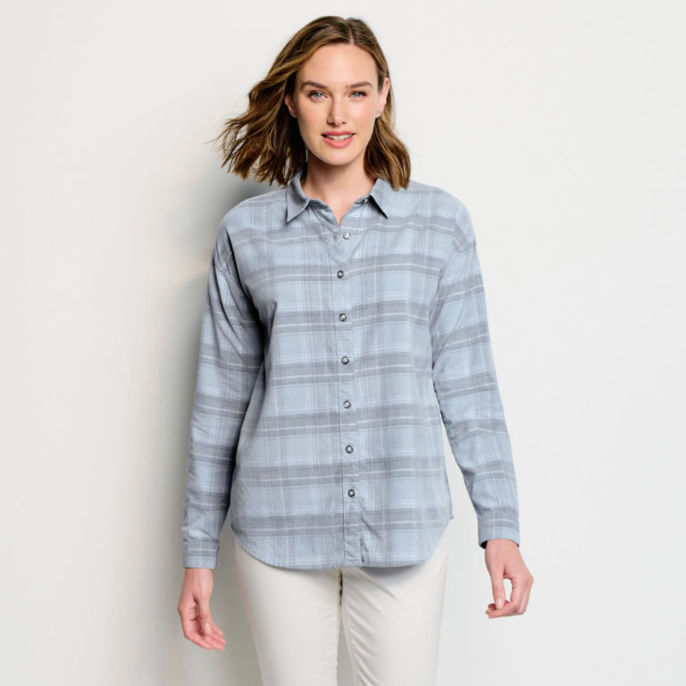 Yarn-Dyed Soft Plaid Corduroy Shirt - BLUE FOG image number 1