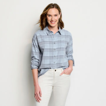 Yarn-Dyed Soft Plaid Corduroy Shirt - BLUE FOG image number 4