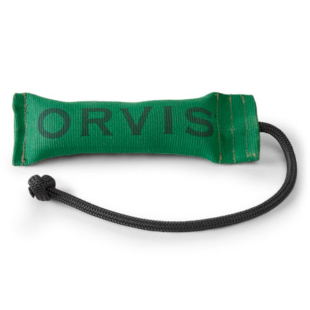 An green and white bumper dog toy