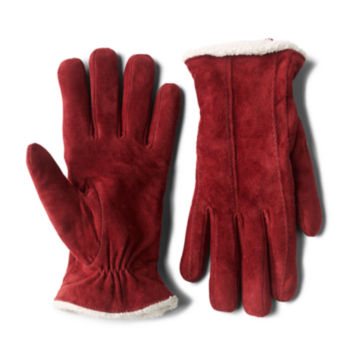 Suede Sherpa-Lined Gloves - GARNET image number 0