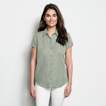 Linen/Cotton Garment-Dyed Short-Sleeved Shirt - image number 0