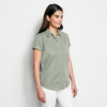 Linen/Cotton Garment-Dyed Short-Sleeved Shirt -  image number 1