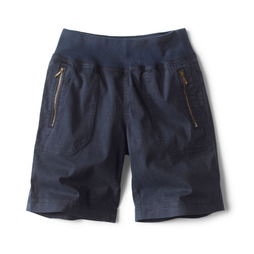 Navy blue colored shorts with zipper pockets