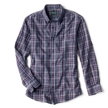 Wrinkle-Free Comfort Stretch Indigo Plaid Long-Sleeved Shirt - 