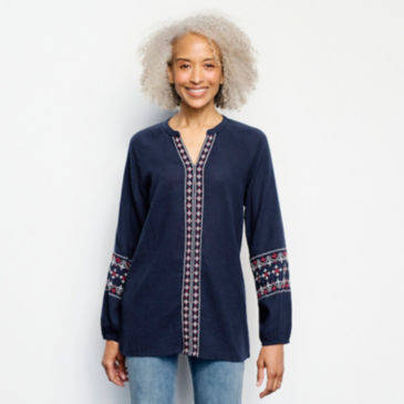 Long-Sleeved Embroidered Popover Shirt - 