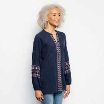 Long-Sleeved Embroidered Popover Shirt - BLUE MOON/ROSEWOOD image number 2