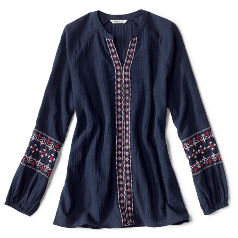 Long-Sleeved Embroidered Popover Shirt - BLUE MOON/ROSEWOOD image number 0