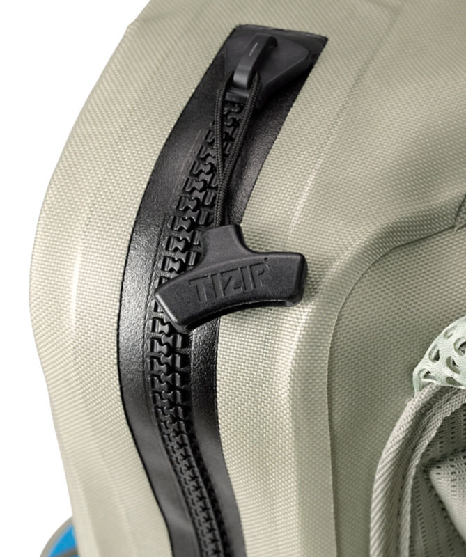 The TIZIP logo on a zipper-pull of a pack