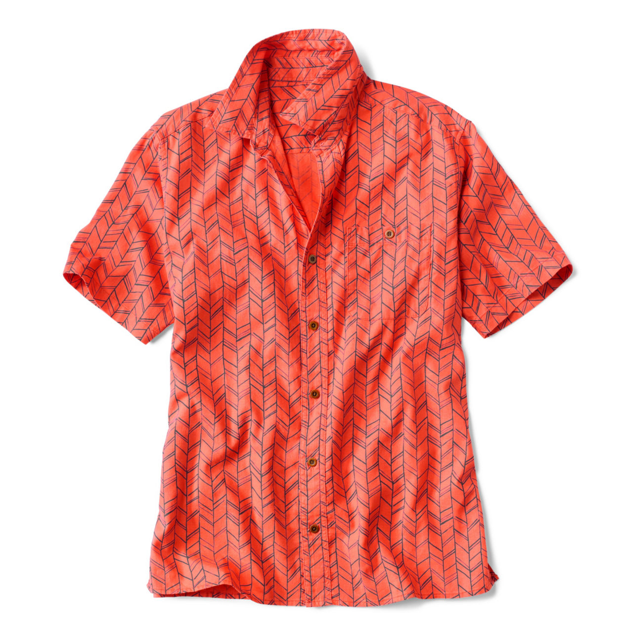 Hemp/Tencel Stretch Short-Sleeved Shirt - WASHED SIENNA HERRINGBONE image number 0