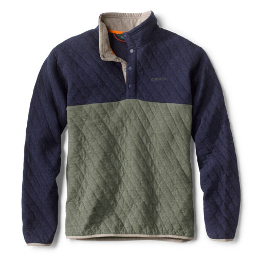A two-tone quilted sweatshirt in green and blue