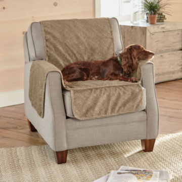 Dog lays on Brown Tweed Grip-Tight® Chair Protector
