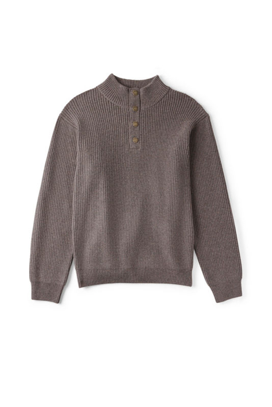 Quail Creek Button Mockneck Pullover - MUSHROOM HEATHER