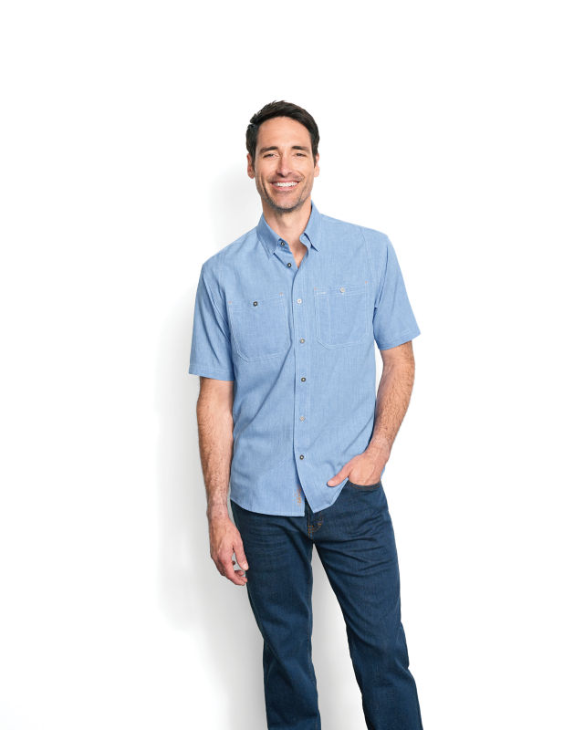 Men's Tech Chambray Short-Sleeve Work Shirt - MEDIUM BLUE image number 1