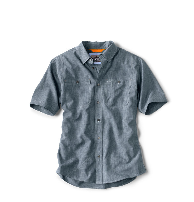 Orvis LS Tech Chambray Work Shirt / Plaid Lake Blue - Andy Thornal Company