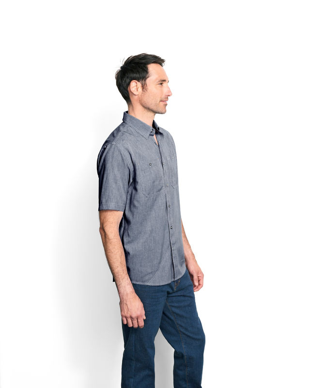 Men&rsquo;s Tech Chambray Short-Sleeve Work Shirt - BLUE CHAMBRAY image number 1