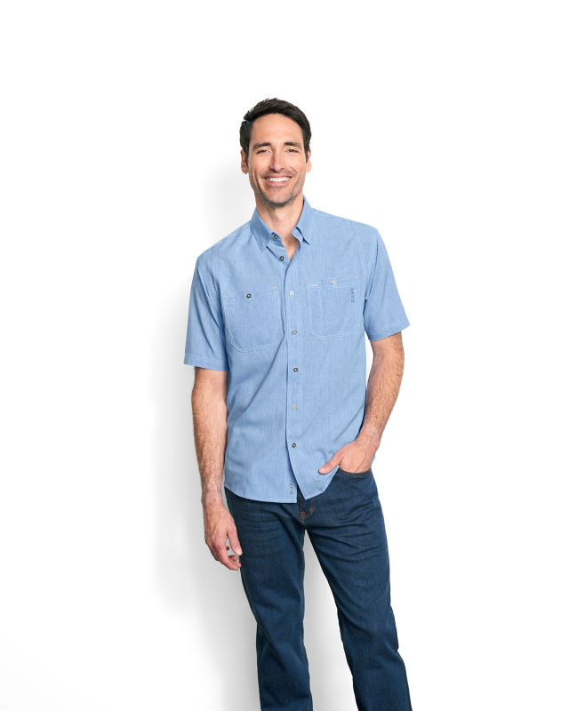 Men's Tech Chambray Short-Sleeve Work Shirt - MEDIUM BLUE image number 1