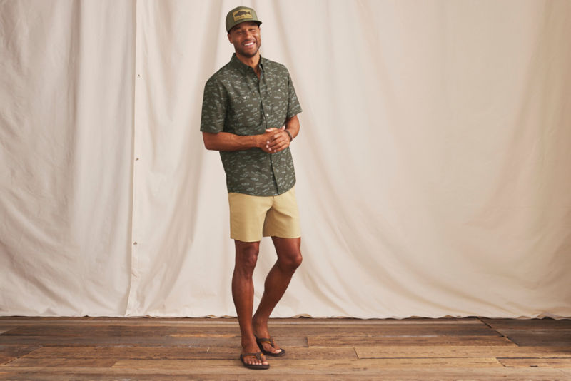 Men&rsquo;s Tech Chambray Short-Sleeve Work Shirt - ROSEMARY FRESHWATER PRINT image number 3