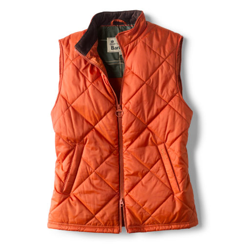 An orange quilted vest