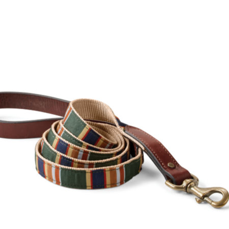 A multi-color Dog Lead with brass and leather accents