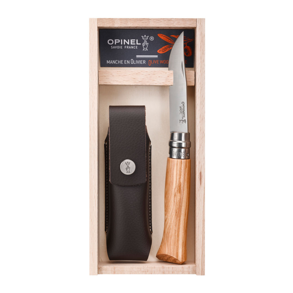 Opinel®  Nº08 Stainless Olive Wood and Sheath Gift Set -  image number 1