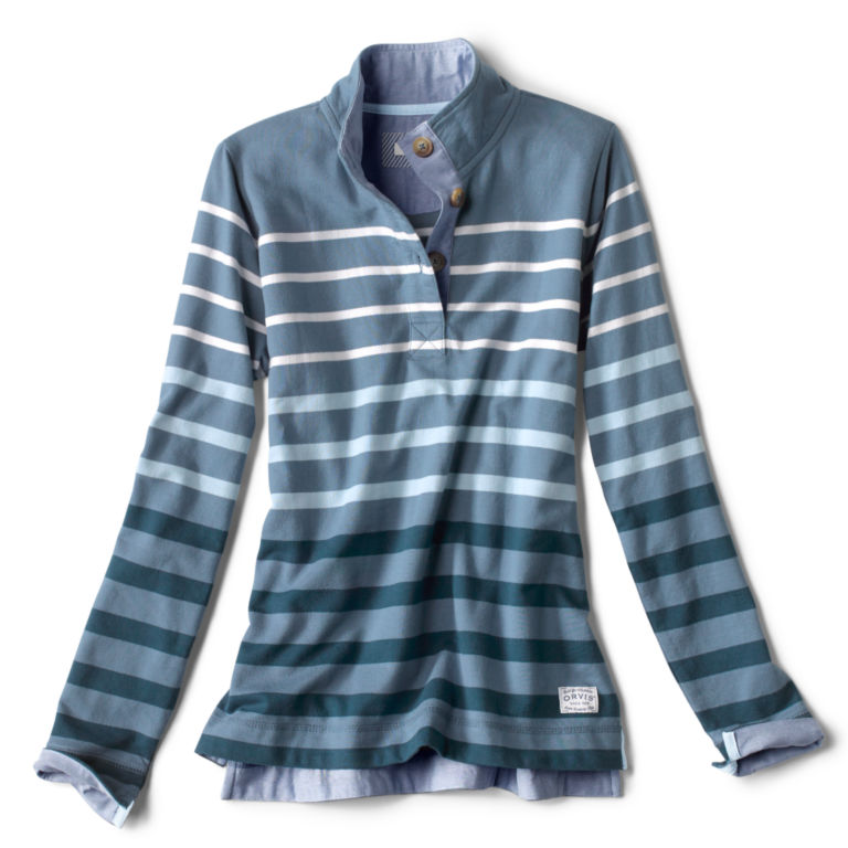 Organic Cotton Striped Quarter-Button Sweatshirt - TEMPEST BLUE image number 0