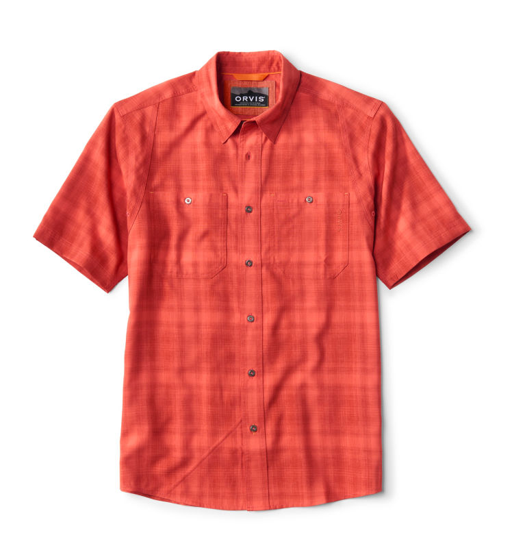 Men's Tech Chambray Short-Sleeve Work Shirt - RED CLAY/PAPAYA PLAID