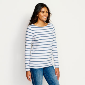 Classic Cotton Boatneck Striped Tee -  image number 1