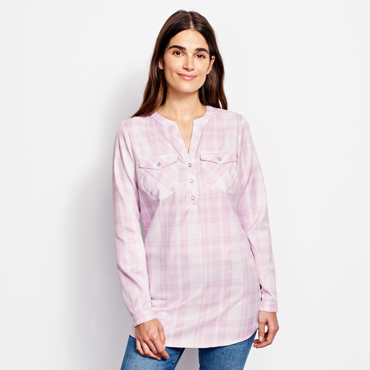 Wrinkle-Free Popover Patterned Tunic - image number 0