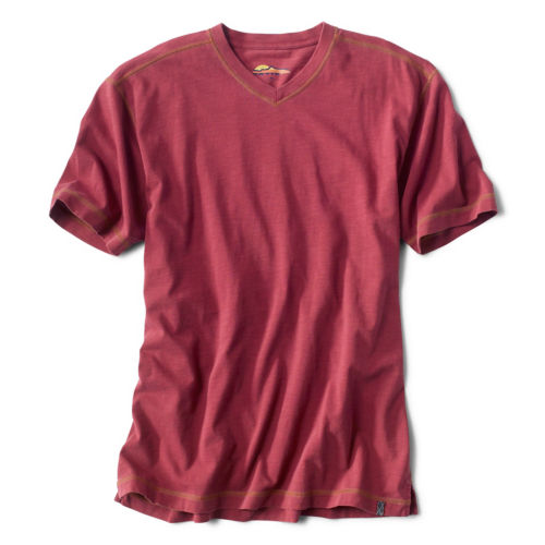 A red v-neck t-shirt