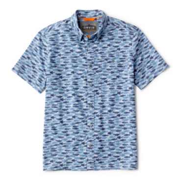 Printed Tech Chambray Short-Sleeved Shirt - DUSTY BLUE