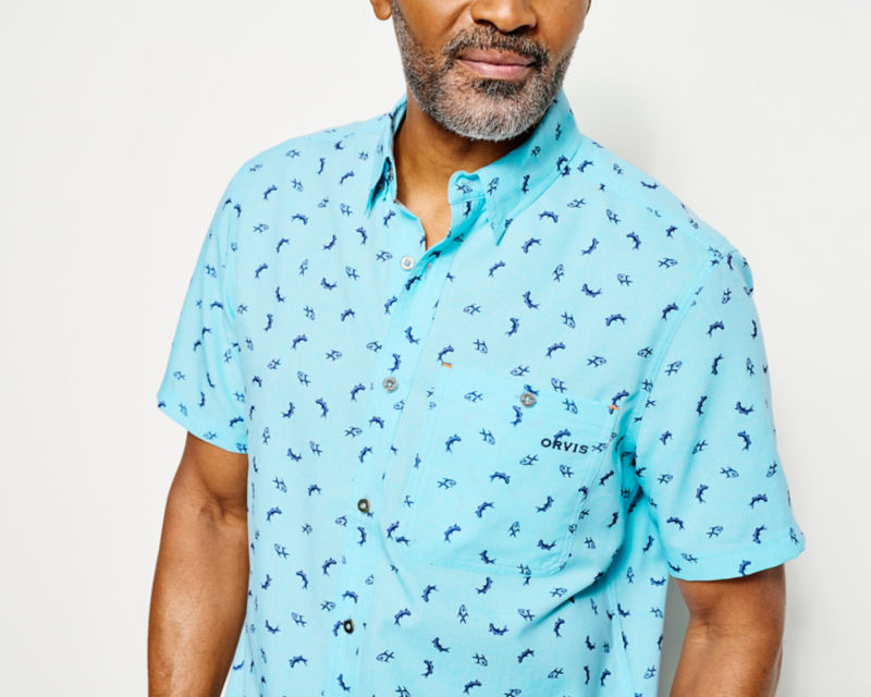 Tech Chambray Printed Short-Sleeve Shirt - SUNSET image number 4