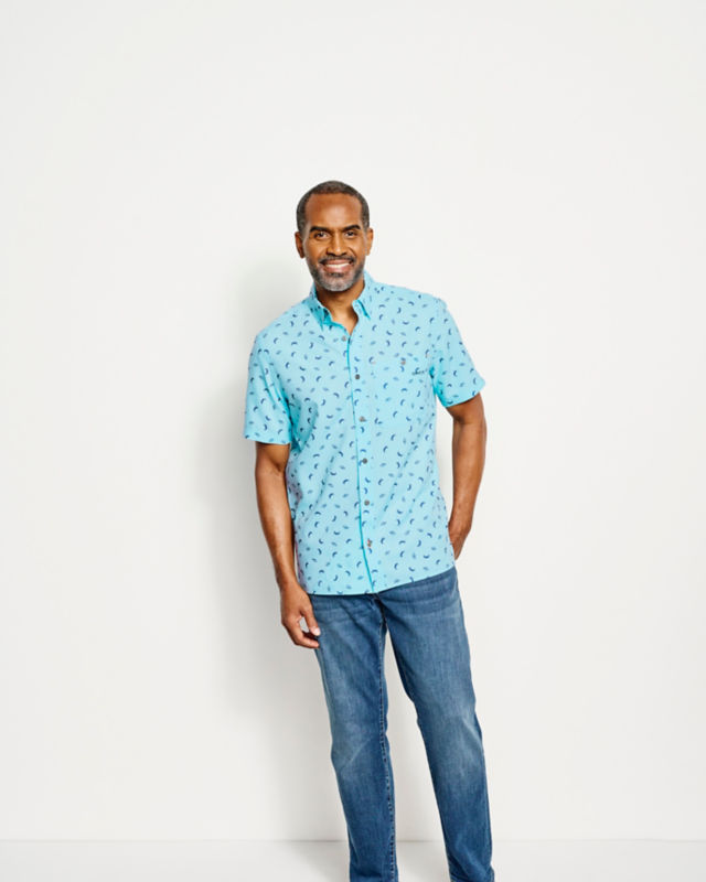 Tech Chambray Printed Short-Sleeve Shirt - SUNSET image number 1