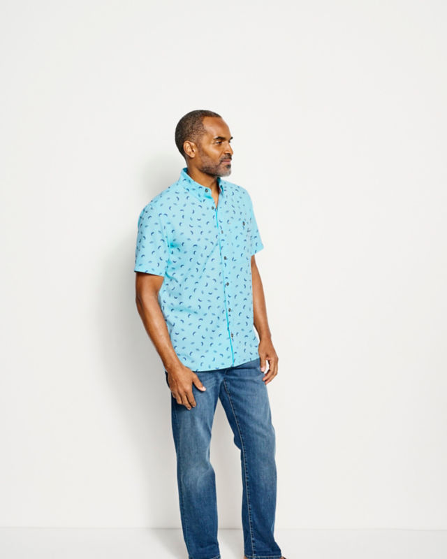 Tech Chambray Printed Short-Sleeve Shirt - SUNSET image number 2