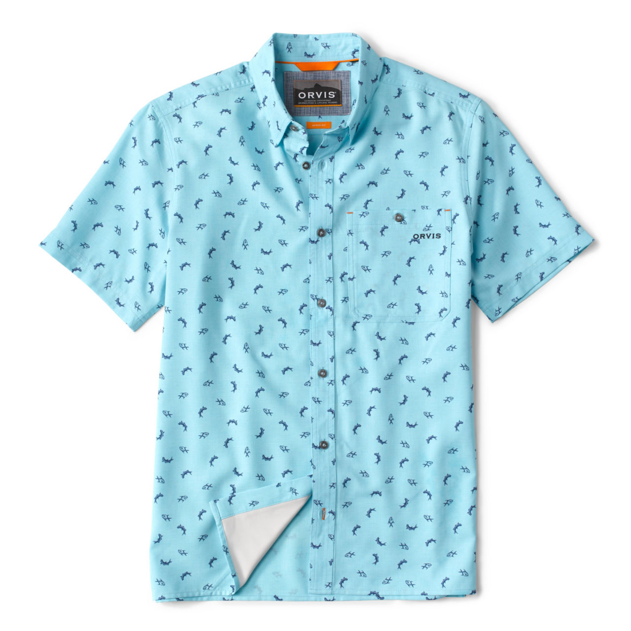 Printed Tech Chambray Short-Sleeved Shirt - CLOUD BLUE image number 0
