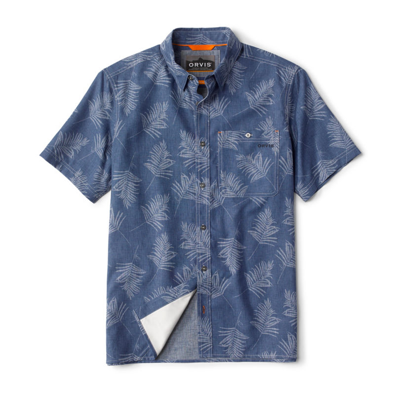 Tech Chambray Printed Short-Sleeve Shirt - NAVY
