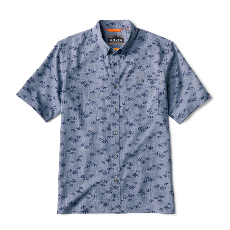 Tech Chambray Printed Short-Sleeve Shirt - BLUE CHAMBRAY PERMIT