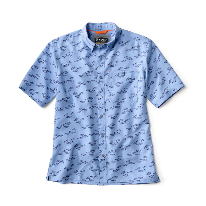 Tech Chambray Printed Short-Sleeve Shirt - MEDIUM BLUE TARPON