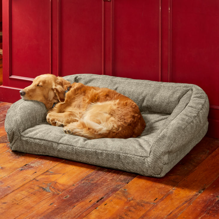 ToughChew®  ComfortFill-Eco™ Bolster Dog Bed - CHARCOAL CHEVRON