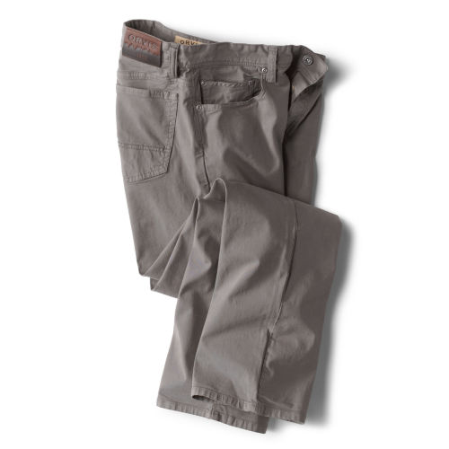 A pair of grey 5-pocket pants