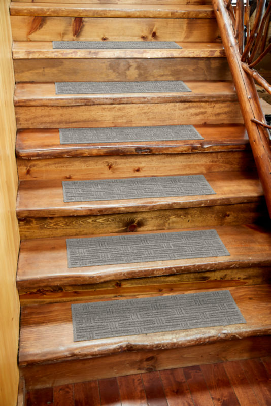 Recycled WaterHog&reg; Oxford Weave Stair Treads - GRAY