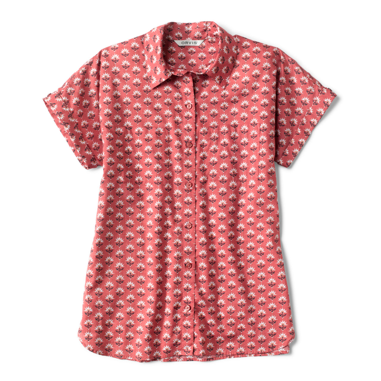 Easy Printed Short-Sleeved Camp Shirt - FADED RED WOODBLOCK FLORAL image number 2