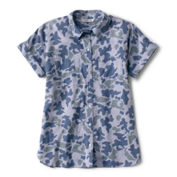 Easy Printed Short-Sleeved Camp Shirt - BLUE CAMO