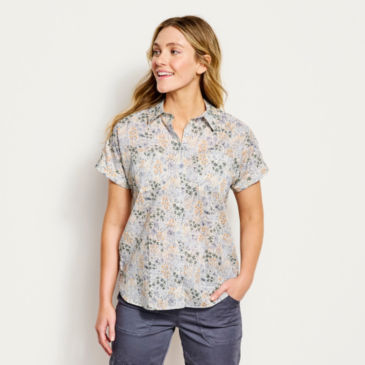 Easy Printed Short-Sleeved Camp Shirt - DUSTY BLUE ARTIST FLORAL
